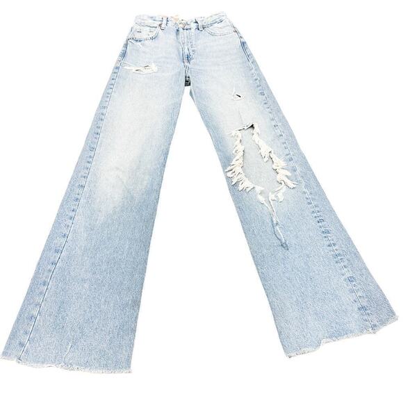 Zara Ripped Denim Cutoff Light Jeans Wide Leg Size 2 - Picture 2 of 7